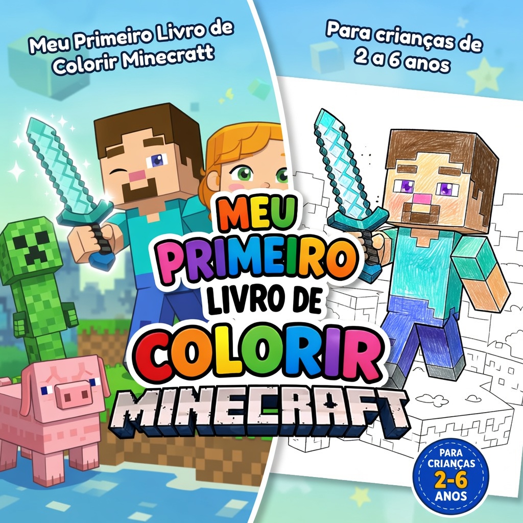 Livro de Colorir Estilo Blocos para Crianças – 10 Desenhos Pixelados para Imprimir | PDF Infantil Criativo